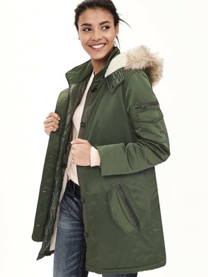 womens green parka coats with fur hood