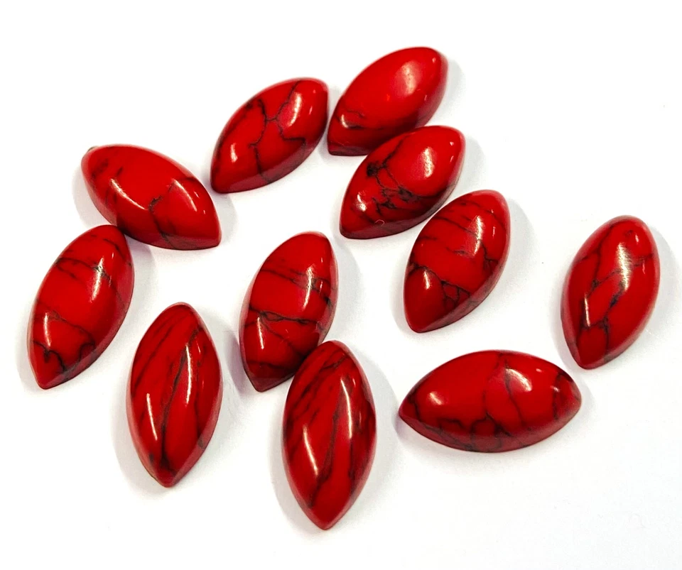 Cabujón con forma de marquesa Howlita roja espalda plana al por mayor piedras preciosas sueltas Foto 2 de 4