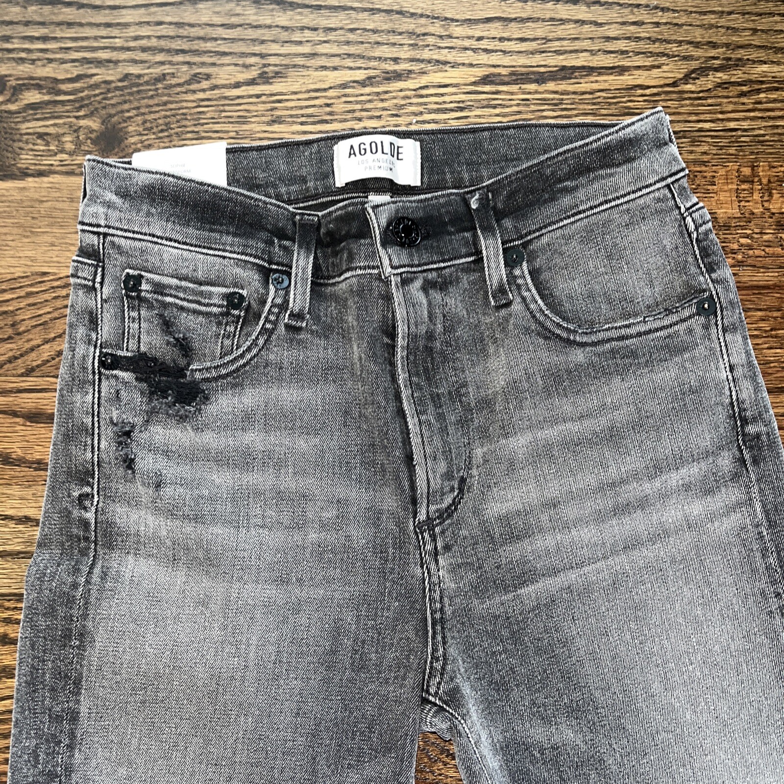 Agolde Womens Sophie Mid Rise Straight Leg Jeans Faded Black Size 25 New - View 2