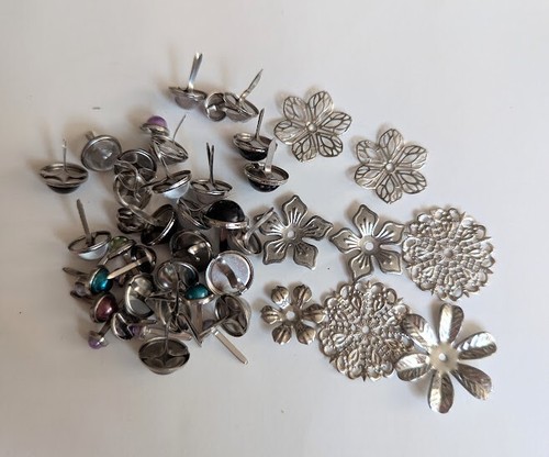 Multicolor Rhinestone Pearls Metal Flowers Crafting Embellishments Lot of 45