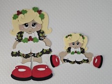 Christmas Girl Blonde Hair  Dolly Sitting. Scrapbook, Card Making Paper Piecing