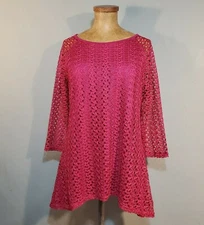 MULTIPLES Raspberry Pink Lace Overlay Top w/ Sharkbite Hemline SMALL