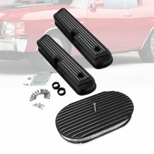 Black Tall Valve Covers Fit Ford SBF 5.0L 351W 1962-85 & 15" Oval Air Cleaner