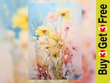 Vibrant Wild Flowers in Field Oil Painting Print 5"x7"