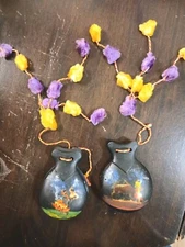 Vintage Spanish Castanets, Bull Fighter, Flamenco, Wooden, Hand Painted, Tassel 