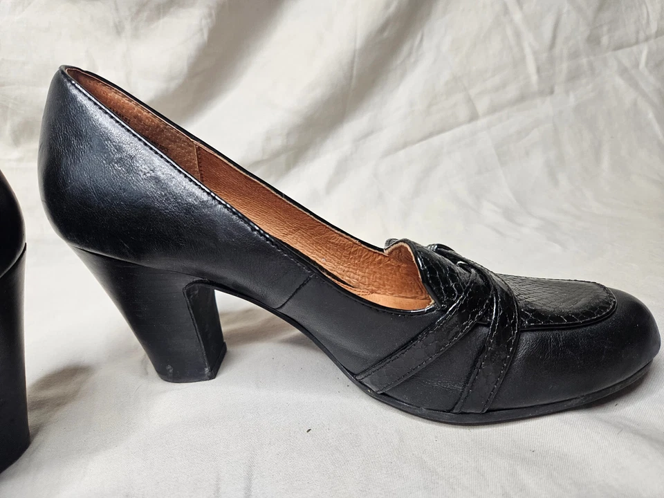 Туфли-лодочки Sofft на каблуках женские 10 черные кожаные с круглым носком мокасины змеиная кожа без шнуровки - Изображение 4 из 4