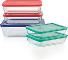 Simply Store 5-Pack (3,6 & 11-Cup) Mixed Sized Glass Food Storage Set, Large Rec