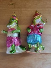 Blown Glass Onaments Holiday Crocs Hula Girl And Maraca Boy VGUC