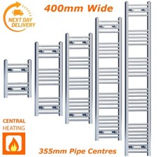 UK Chrome Heated Towel Radiator 400mm Width  – Straight Ladder Bathroom Heater