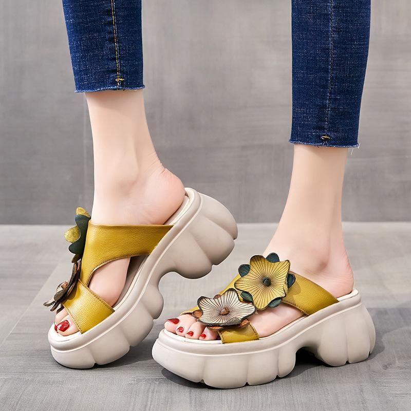 PANTOFOLA D’ORO Sandali alla moda donna estate floreale punta aperta suola spessa pull on pantofole scarpe