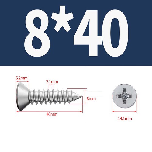 M8 Fully Threaded Phillips Countersunk Wood Screws A2 Stainless Steel DIN 7982 - Picture 14 of 22