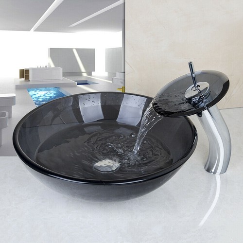 FA Bathroom Vessel Sink Drain Basin Vanity Glass Bowl Combo Up Chrome - 第 1/11 張圖片