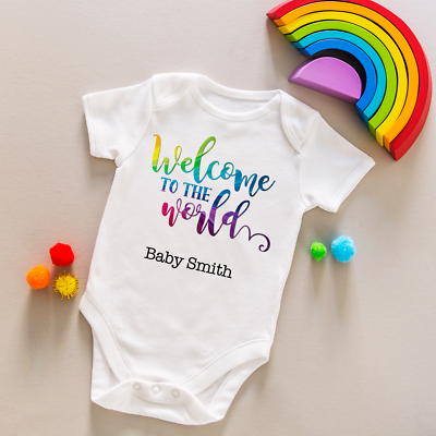 Personalised Welcome to the world girl baby grow vest bodysuit baby shower gift