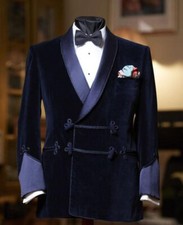 Men Tuxedo Jacket Navy Blue Velvet Party Wear Wedding Groomsmen Dinner Jacket