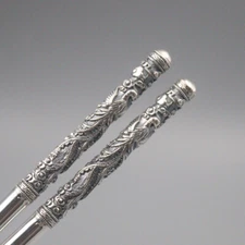 Real 999 Fine Silver Chopsticks Dragon & Phoenix Handle Healthy Chopsticks