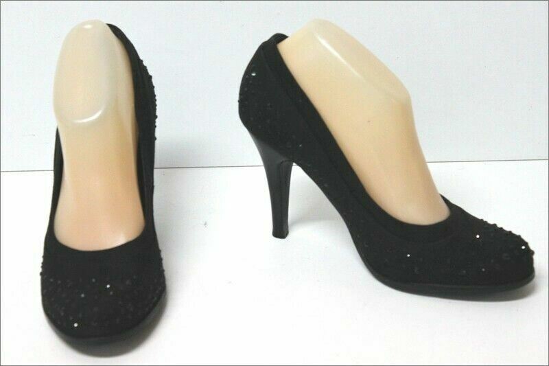 GRANDS BOULEVARDS Escarpins de Soirée Nubuck Strass Perlé Noir T
