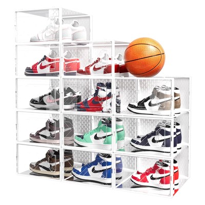 Shoe Boxes Clear Stackable Plastic Shoe Storage Boxes with Lids 12 Pcs