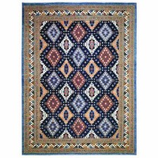 9'2"x11'10" Blue Afghan Ersari with Large Elements Wool Hand Knotted Rug R71990