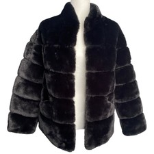 Womens Heartloom Faux Fur Coat Waist Length Lined Winter Jacket Black Size Xs