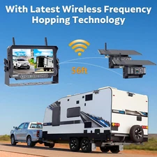 Solar Reverse Cameras Kit 7" RV Backup Wireless Magnetic Rear View Trailer Truck