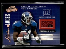 2001 ABSOLUTE MEMORABILIA LEATHER AND LACES COMBOS FOOTBALL TIKI BARBER #ED /75