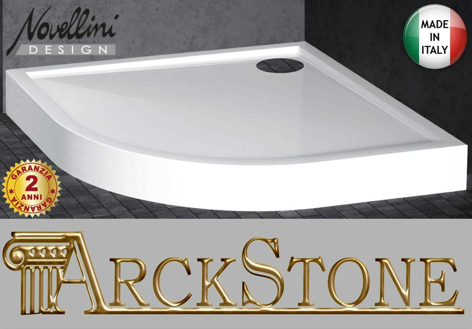 Novellini Victory Piatto Doccia Alto Semicircolare Bianco 90x90 Spessore 11,5 cm