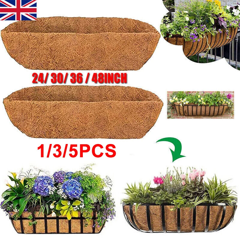 1-5Pcs Trough Coco Liner Planting Flower Wall Hanging Basket Planter Window Box - Image 2 of 4