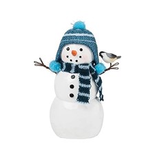 GALLERIE II Cute Snowman w/Blue Plaid Scarf  Chickadee Bird Small Winter Decora