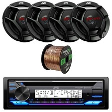 JVC KD-T92MBS Single DIN Marine Bluetooth Receiver, 4x 6.5" 300W Speakers, Wire
