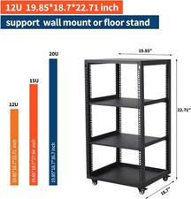 12U 15U 20U Open Frame Network Rack for IT  AV Gear Floor Standing Wall Mount