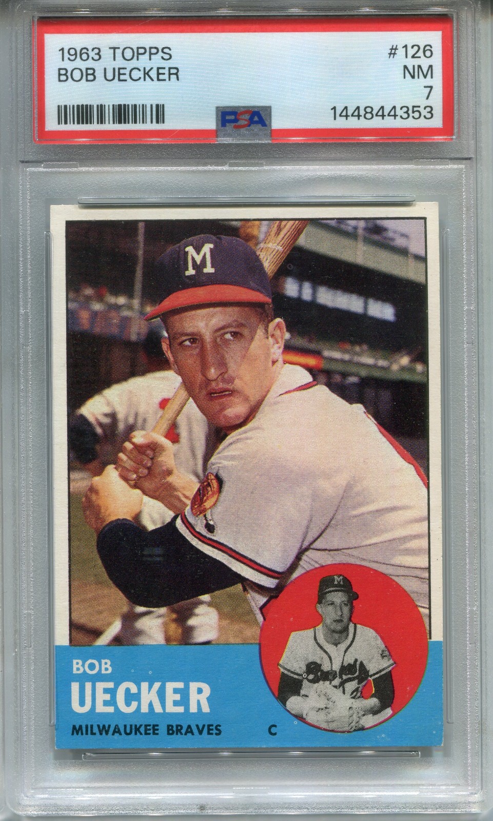 1963 Topps #126 Bob Uecker PSA 7 NM *High End* Milwaukee Braves