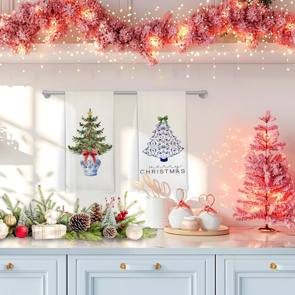 Chinoiserie Christmas Kitchen Towels Set of 4 Dish Hand Tea Towels Xmas - Изображение 3 из 4