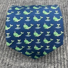 Vineyard Vines Necktie Blue Green Whale AOP Geometric Silk Tie Hand Made In USA