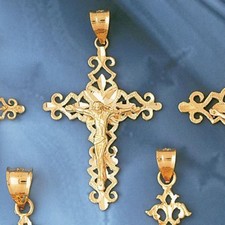 Jesus Christ on Cross Charm Pendant 14k Gold