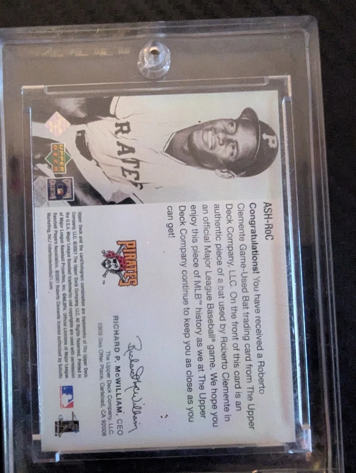 2001 Upper Deck All-star Heroes. Роберто Клементе. Игровая б/у бита. - Изображение 2 из 2