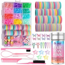 Hair Accessories for Girls, 1350P Colorful Hair Ties with 44P Hair Clips, Gli...