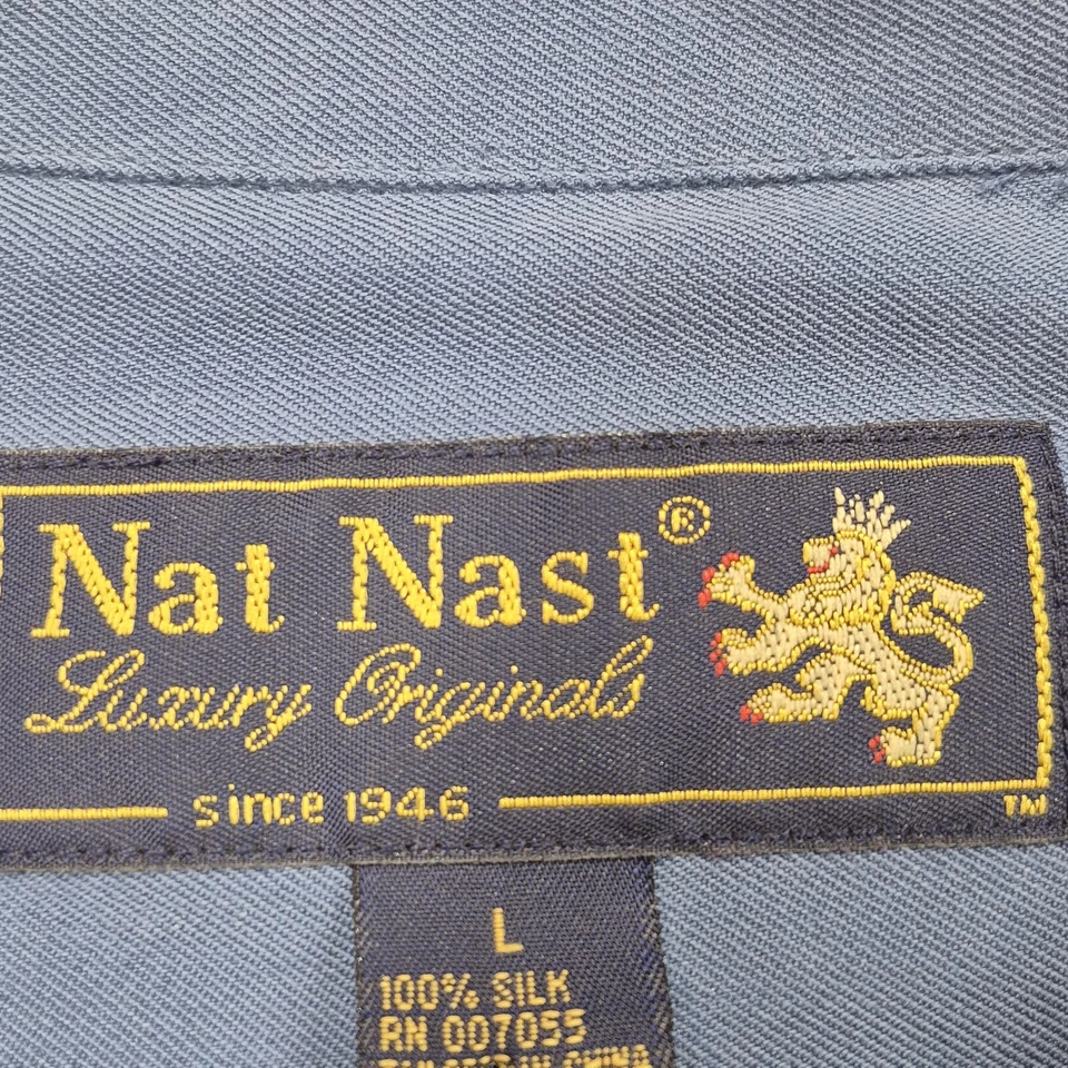 Camisa de Campamento de Seda Nat Nast De Colección Para Hombres Grande Fondo Feliz Club de Equitación Gráfico Años 00 Foto 4 de 4