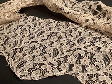 French LACE Handmade  19thC De Gaze ALENÇON Antique Dress Trim Flounce Embroider