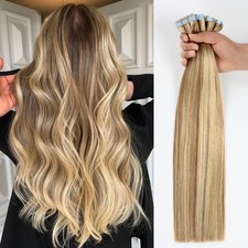 JESSBO Tape Human Hair Extensions Ash Blonde Highlight Bleach Blonde 1