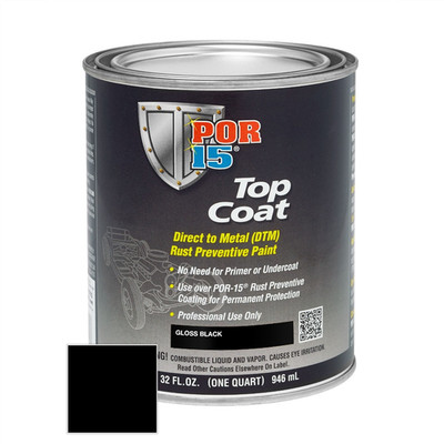  POR-15 INC 45804 Top Coat DTM Paint, 1 qt Can, Gloss Black, Liquid, 30 to 60 mi