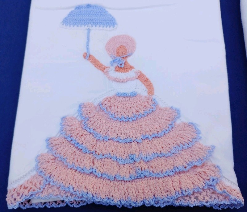 Lot of Two Adorable New Vintage Southern Belle Crocheted Pillowcases Handmade