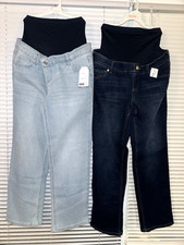 New 2 Lot M 8-10 TIME  TRU MATERNITY JEANS COMFORT STRETCH STRAIGHT