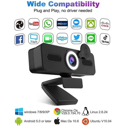 Webcam 4K Full HD Auto Focus with Microphone Fill Light For Desktop Youtube