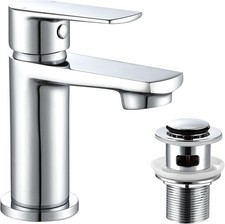 Basin Mixer Tap with Pop Up Waste, Modern Bathroom Sink Taps Mono Single Lever