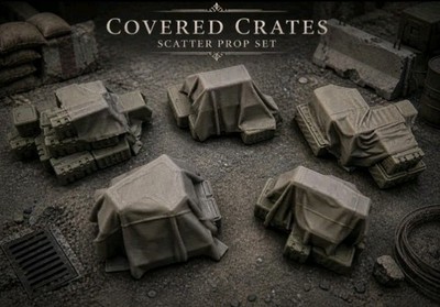 Battlefield Tarped Crate Stack Scatter Terrain x5 -32mm Scale -Modern -Sci-Fi