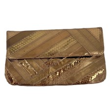 80s bronze metallic snakeskin clutch evening bag 1980s vintage