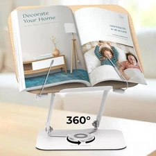 Book Stand for Reading - Adjustable Book Holder with 360° Rotating Base, Ergonom