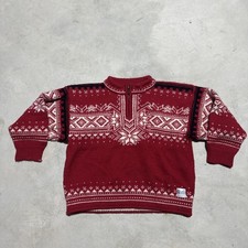 Dale of Norway Kids Red Wool Nordic Snowflake Quarter Zip Sweater Size 8