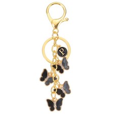 Butterfly Initial Letter Keychain Alphabet P Metal Black Keyring Charm for Bag