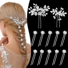 CWJCYTNSN 12 PCS Wedding Hair Pins Bride Headpiece Pearl Wedding Hair Silver-01